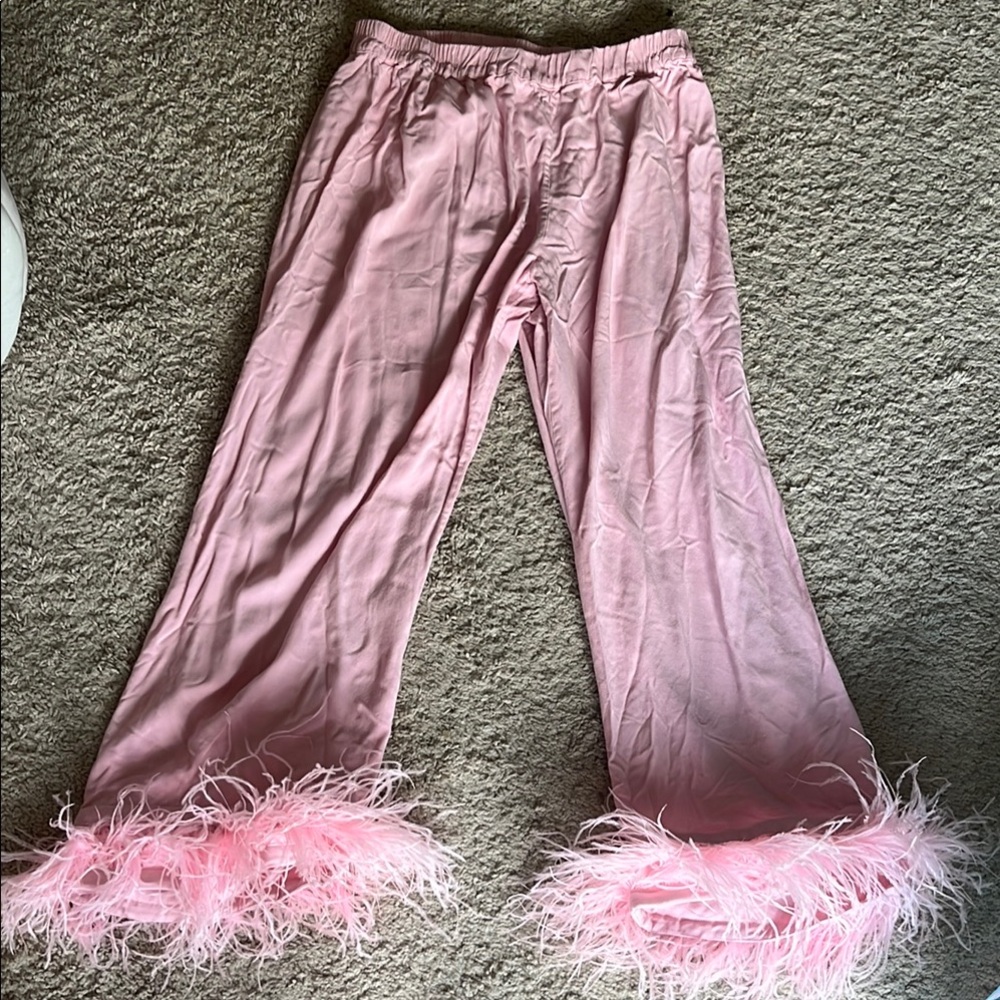Sleeper Party Pajama Set With Pink Feather Trim - Picture 6 of 7